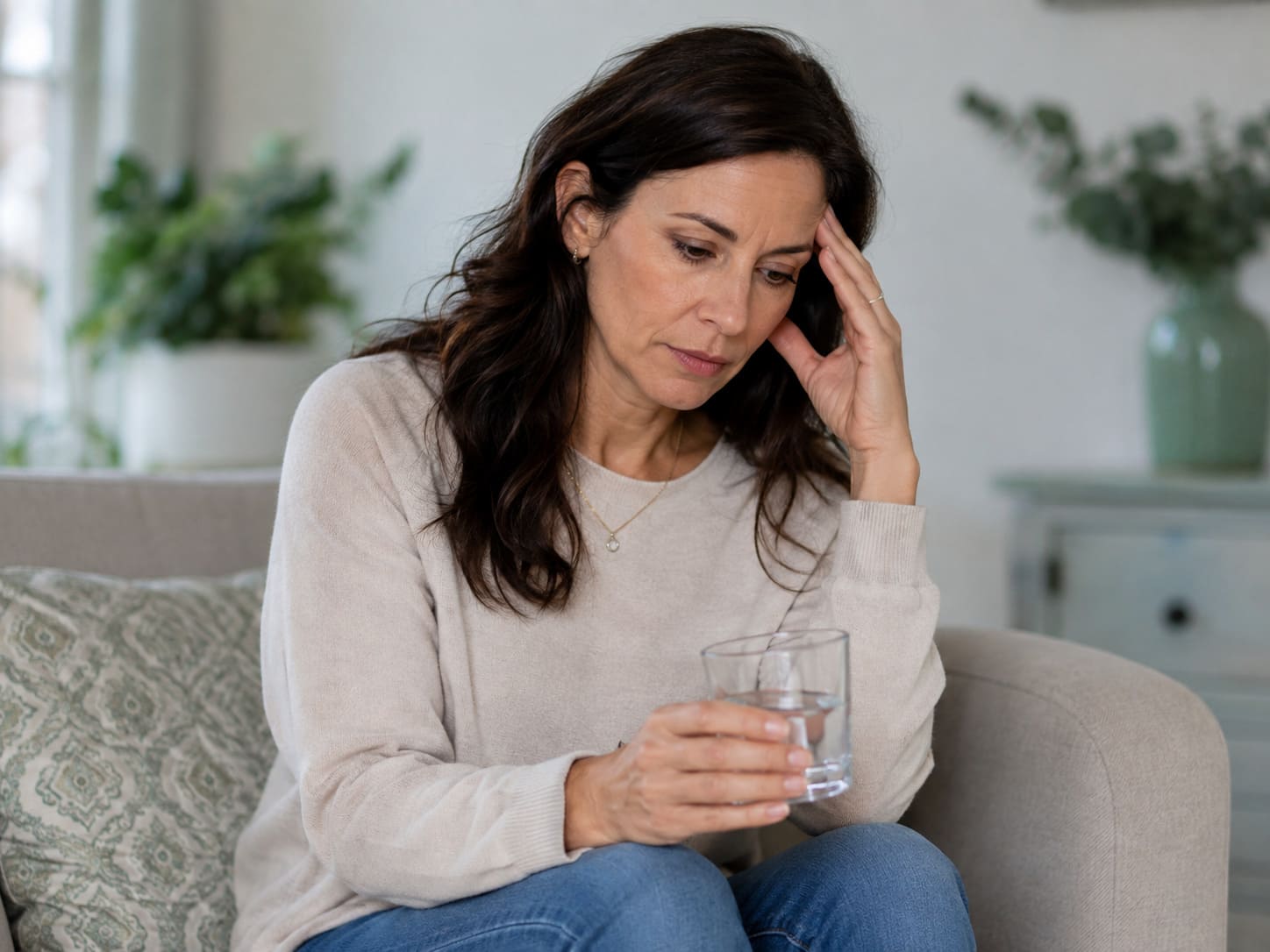 Woman experiencing stress, fatigue, and burnout at home